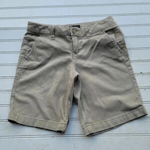 Aeropostale Women's Shorts Sz 0 Bermuda Mid Rise Tan Beige Stretch 8" Inseam